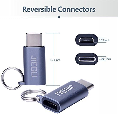 JIEGU USB Type C Adapter, USB C to Micro USB Adapter 2 Pack Aluminum Convert Connector with Keychain for Samsung Galaxy S8 New Macbook Pixel XL Nexus 5X 6P LG G5 V20 HTC 10 Oneplus and More (Grey)