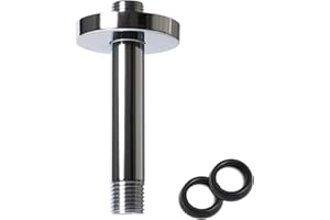 BSTIIU 6 Inch Shower Arm with Flange, Ceiling Mounted Shower Head Extension Arm, 1/2 NPT Straight Arm for Rain Shower Head, Stainless Steel Shower Head Extension Replacement Pipe Arm,Chrome
