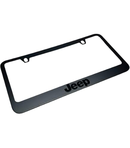 Satin Black Jeep Cherokee License Plate Frame – Grey Engraved Logo, Made In USA