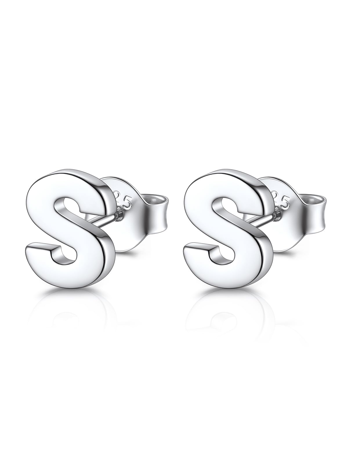 FOCALOOK Stud Earrings for Women Sterling Silver Initial Earring 925 Letter S Silver Ear Studs Personalized Alphabet Jewelry Hypoallergenic Meaningful Gifts for Ladies