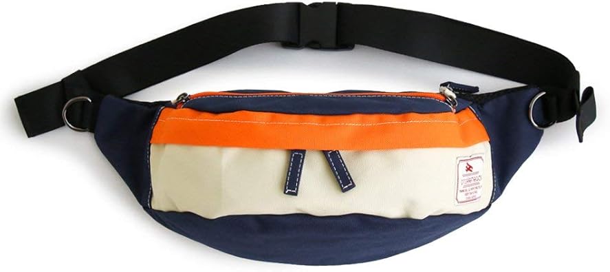 Amazon ボディバッグ ウエストバッグ 横型 ワンポイント カジュアル 撥水 ポリエステル 両開きファスナー仕様 40代 50代 おしゃれ 高さ14 5 横幅38 マチ11 5cm A ネイビー オレンジ ホワイト ｐａｔｙ ボディバッグ ワンショルダー