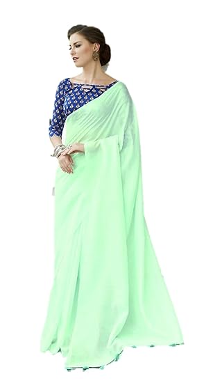womens plain cotton jute saree with unstitched ikkat blouse piece