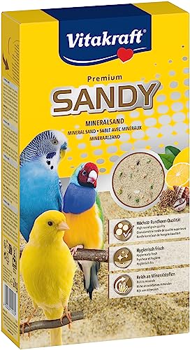 Vitakraft Sandy, Mineralsand für Vögel, Vogelsand, mit Citrus und Anisduft, mit abgerundeten Körnern, für den Vogelkäfig (6X 2kg)