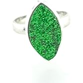 Natural Rare Uvarovite Garnet, Emerald Green 925 Sterling Silver Silver Ring Size 8