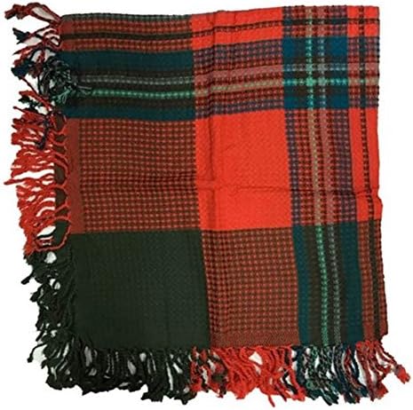 Mode Boutique Women's Square Check Blanket Shawl Scarves Vintage Antique Look Selection (ORANGE)