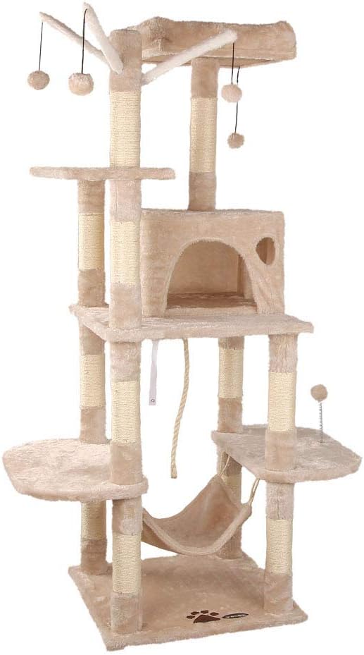 YOHOZ 42in Deluxe Multi-Level Cat Tree and Climbing Tower with Sisal Scratching Posts | Cat Furniture Activity Tree Condo for Kittens w/Play House | Plush Perches | Tunnel and Mouse Toy | Fixing Strap