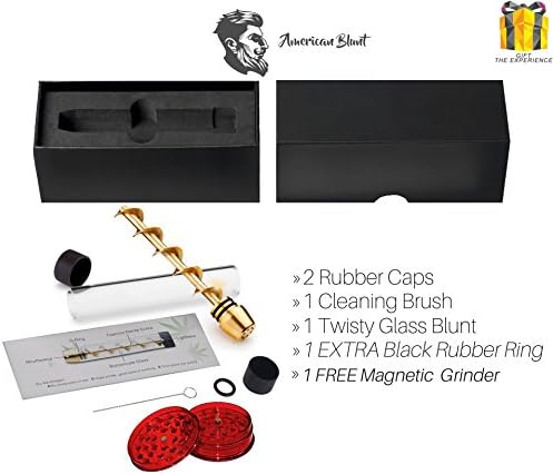 Twisty Glass Blunt (Glass Pipe) 1.5 Gram Herb Vaporizer/Pipe 1x Quartz Blunts, 2x Rubber Caps, 1x Cleaning Brush, 1x Herb Grinder and Case