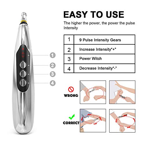 5-in-1 Acupuncture Pen USB Rechargeable Energy Acupuncture Pen with 5 Massage Head LED Display Electronic Meridians Laser Acupuncture & Acupressure Massager - Thumbnail 3
