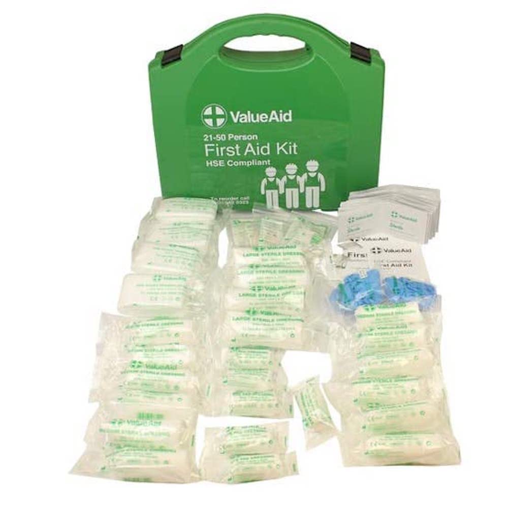 Value Aid HSE Compliant Workplace First Aid Kit, Green, 21-50 Person