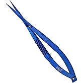 Cross Edge Spring Scissors 5 Inch straight Stainless Steel Precision Eyebrow &amp; Eyelash Shaping &amp; Trimming Scissor, Snips Squeeze, Embroidery &amp; Knitting Micro Tip Craft (Blue)
