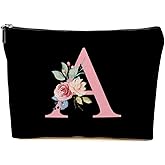 BQXH Initial Letter A Makeup Bag, Personalized Gifts for Women, Birthday Gift for Women Bridesmaid Bride Coworker Friends Cosmetic Bag Toiletry Pouch with Zipper, Birthday Halloween Christmas Gifts