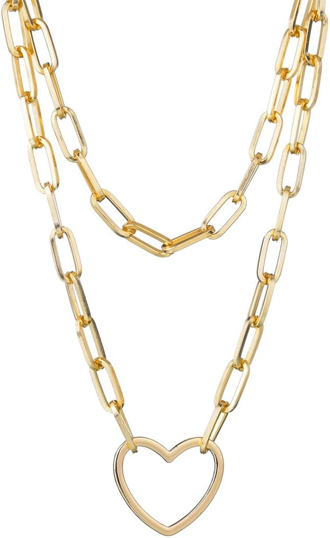 TINGN Y-Kette Gold Damen - Layered Halskette Mit Herz Anhänger & Verstellbarer Länge