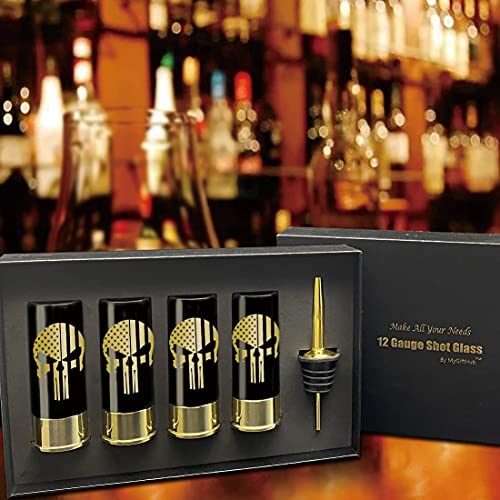 12 Gauge Shot Glasses- Perfect Shot Glass Set with Pourer-Great Mancave Gift for Father’s Day,Christmas or Birthday (Skull)