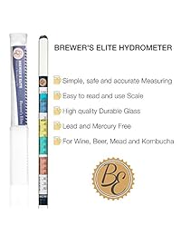 Brewer's Elite Hidrómetro para fabricación casera de cerveza, vino, hidromiel y kombucha, juego de medición triple, estuche rígido y paño, probador de ABV de gravedad específica.