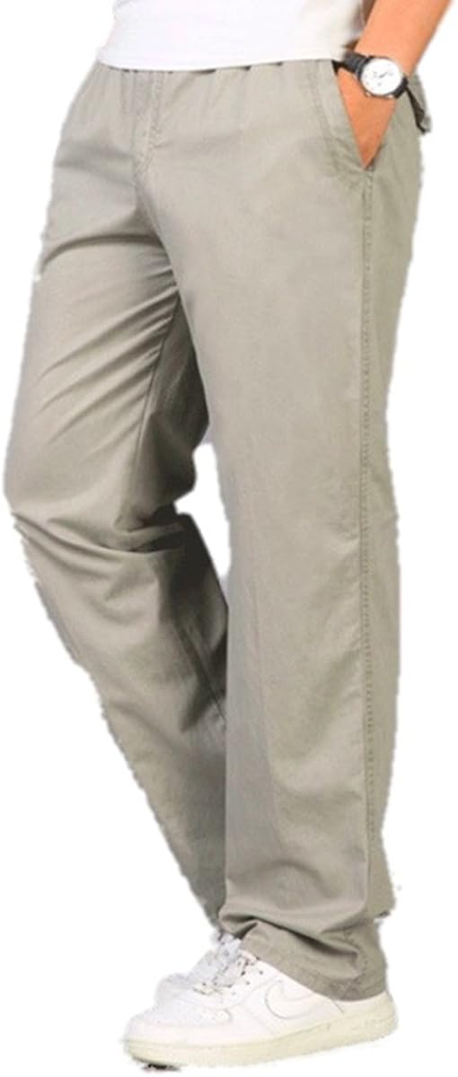 Mr. FF Men's Elastic Waist Lightweight Workwear Pull On Cargo Pants