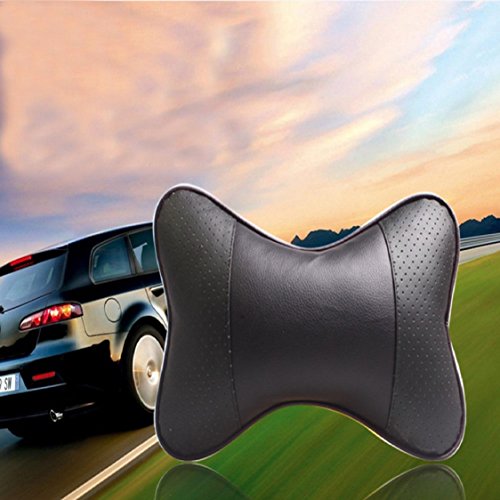 Ikevan 1 pc Car Neck Pillow Children Adult Car Seat Breathable Headrest Auto Head Neck Rest Cushion Leather Polyester Headrest Pad Bone Pillow 10.6" X 7.1" (Black)