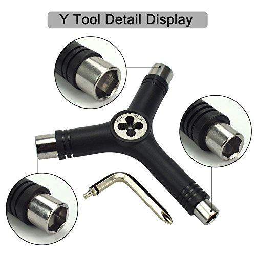 WisMilty Skate Tool, All-In-One Multifunction Portable Skateboard Tools with T-type Allen Key & L-type Phillips Head Wrench Screwdriver Tools Set of 2 - Black