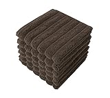 Classic Turkish Towels Combed Cotton Luxury Wash Cloths 13x13 Chocolate Color, Rib Style (Set of 6) Made in Turkey