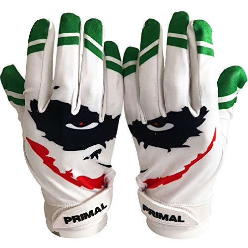 Primal Gloves Smiley Joker Football Receiver Gloves (White, X-Large)
