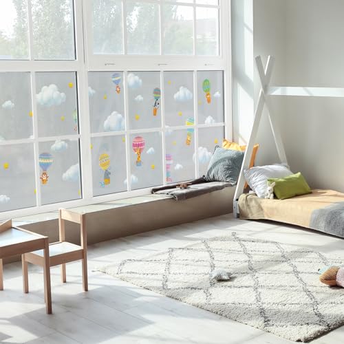 Ambiance Sticker Anti-Blackout Window Film Adhesive – Hot Air Balloon Animals – Privacy Screen Sticker for Windows and Shower Doors XL – H40 x L200 cm