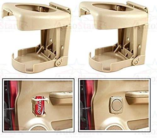 Autostark Foldable Car Drink/Can/Glass Bottle Holder Beige Set of 2 for Tata Indigo ECS