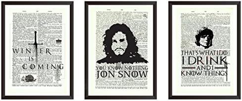 Game of Thrones Quote Upcycled Vintage Dictionary Art Print Poster on antique Vintage dictionary page Art Book Wall Poster 7.5 x 10.5 inch (Set of 3 (Frames Not Included))