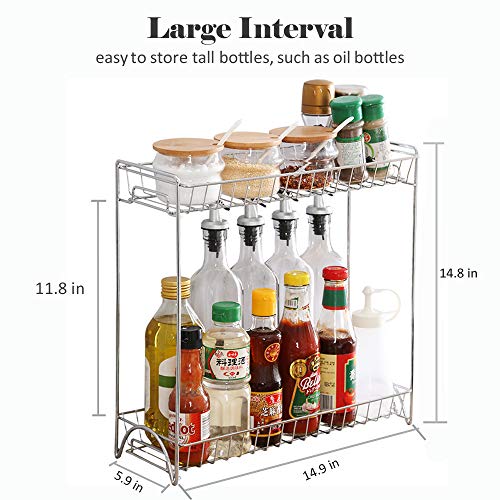 Spice Rack Organizer 2 Tier Rack Stainless Steel Spice Jars Bottle Stand Holder Kitchen Organizer Storage Kitchen Shelves Rack - Silver - Thumbnail 3