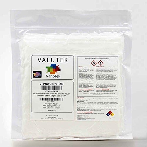 Valutek 70% Isopropyl Alcohol Wipes / 30% Deionized Water | 30 Wipers/Pouch [Ultrasonic Sealed Polyester Wiper in Clear Pouch - Size 9"x9"]