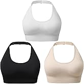 Women's Halter Sports Bras Adjustable Straps Seamless Medium Impact Workout Crop Tank Tops with Removable Padded