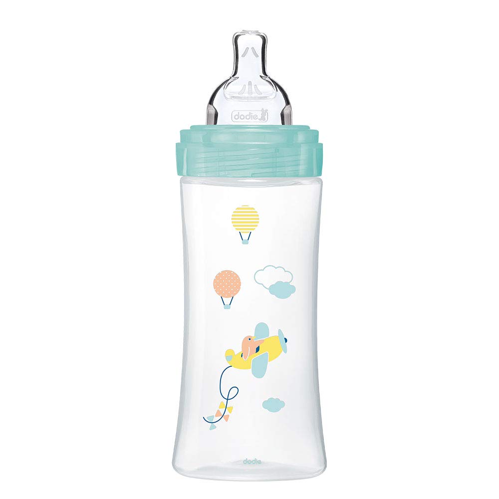 Dodie Anti-Colic Sensation+ Air Green Feeding Bottle, 330 ml, Flat Teat, 3 Flow Rate