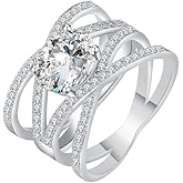 ENDLESSNESS & ETERNITY Crisscross Oval Cut Half Eternity Cubic Zirconia CZs Simulated Diamond 14K Gold Plated Stackable Wedding Band Ring Engagement Ring Anniversary Ring Party Ring