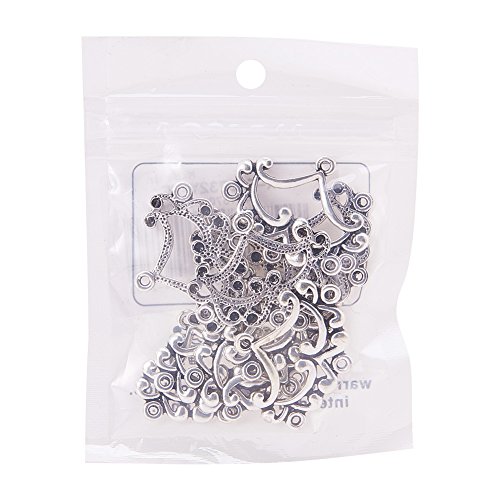 pandahall 10pcs Antique Silver Tibetan Style Ring Chandelier Component Links for Dangle Earring Making Fan 31.5x26x2.5mm, Hole: 2mm