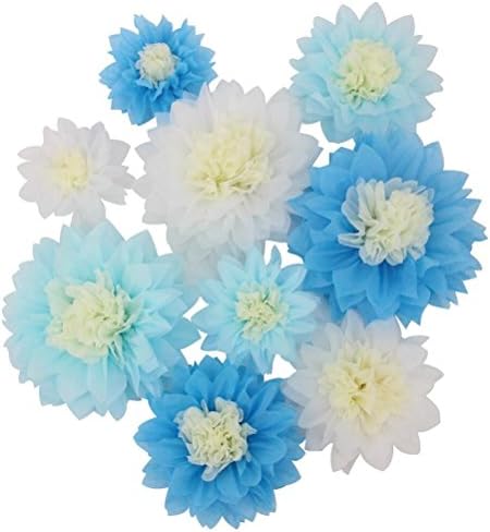 Mybbshower Giant (11''-7'' Assorted) Blue White Paper Flower for Birthday Party Photo Booth Wedding Backdrop Bridal Centerpiece Set of 9