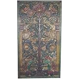 Vintage Barn Door Hand Carved Teak Wood KALPAVRIKSHA TREE OF Dreams Wall Art Relief Panel