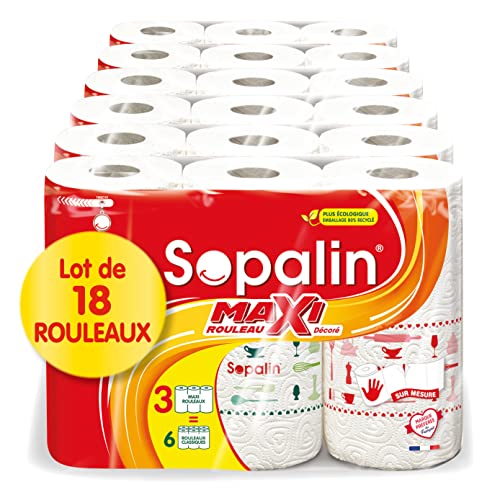 Maxi Rollos Decorados - x18 Maxi Rollos = 36 rollos clásicos - Doble espesor - Media hoja - Embalaje compuesto de al menos 80% plástico reciclado - Papel certificado FSC Mixto