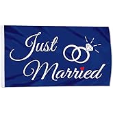 Cayyon Just Married Flag Banner Outdoor Indoor Decoration Flag 3x5Feet Double Stitched Polyester with Brass Grommets (blue)