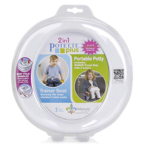 Kalencom 2 in 1 Potette Plus Portable Potty Training + Travel Toilet Seat with 30 Potty Liners Bundle (White)
