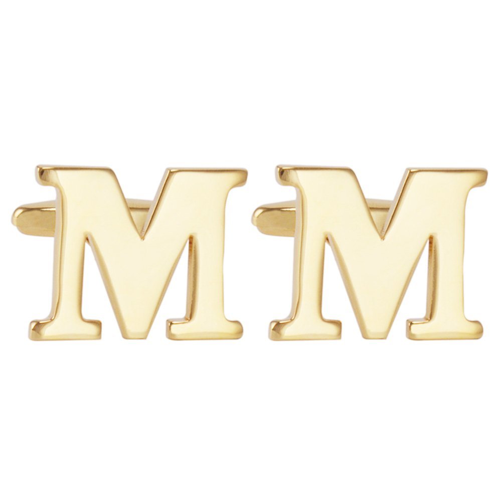 Salutto Men's Gold Letter M Cufflinks 1 Pair with Gift Box (M)