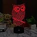 3D Illusion Animal Owl LED Desk Table Night Light Lamp 7 Color Touch Lamp Kiddie Kids Children Family Holiday Gift Home Office Childrenroom Theme Decoration by HUI YUAN