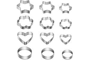 Cookie Cutter,Heart Star Circle Flower Shaped Stainless Steel Cookie Cutter for Cutting Mould Cookie Pastry Fruit,12 PCS
