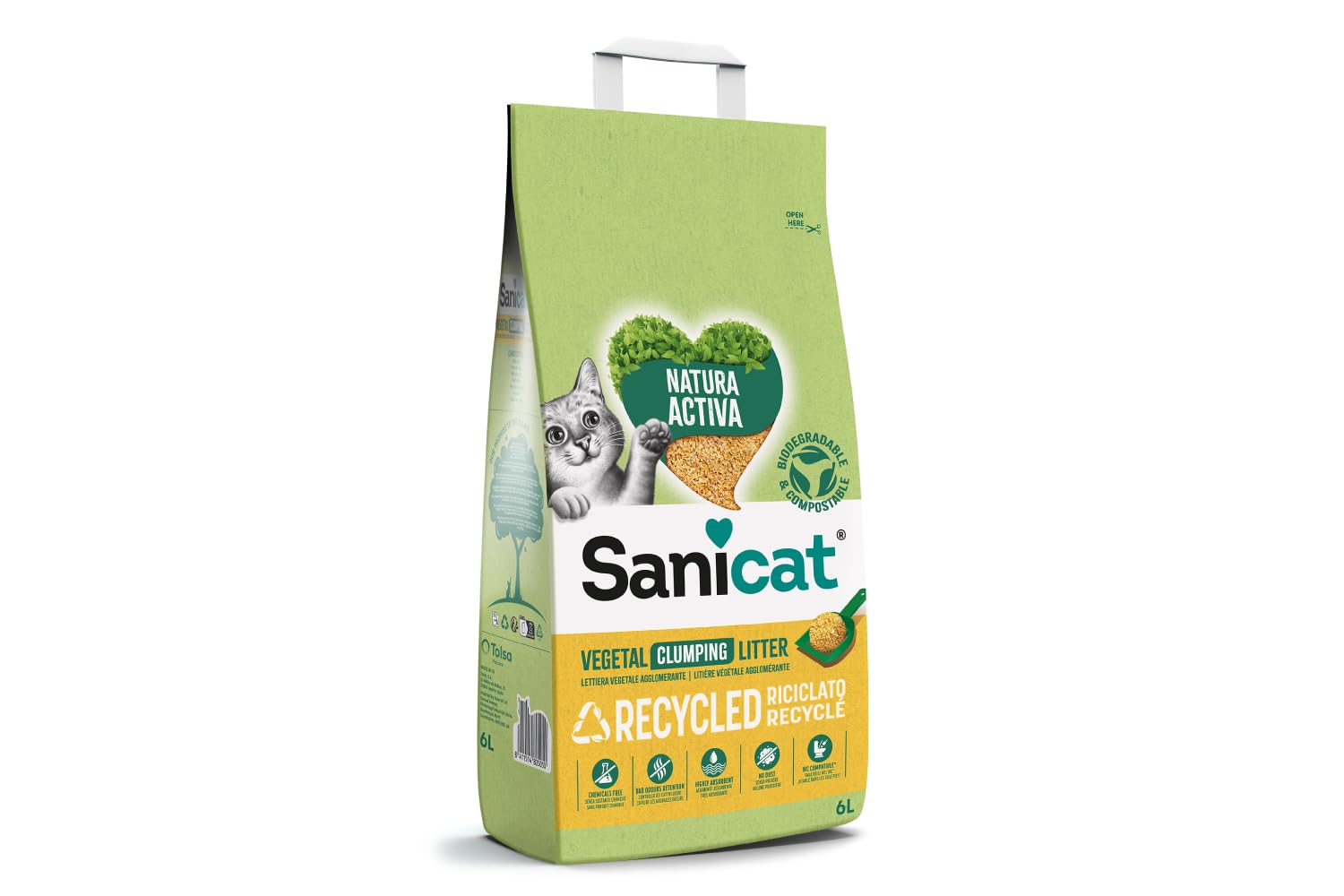 Sanicat - Recycled corn cob clumping cat litter | High absorption and Natural odour control | Biodegradable and ecological product | Easy to use | 6 L capacity (Package may vary)