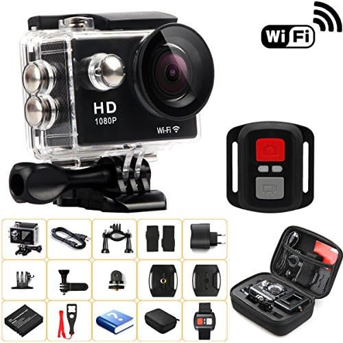 CHICPICK 2.0 Inch 12MP WIFI Waterproof Sports Camera Kit Include Remote Control , Wrench Spanner , Shockproof Carry Bag - Full HD 1080P HDMI Helmet Action Camera Diving Cam Set 170° Wide Angle Lens