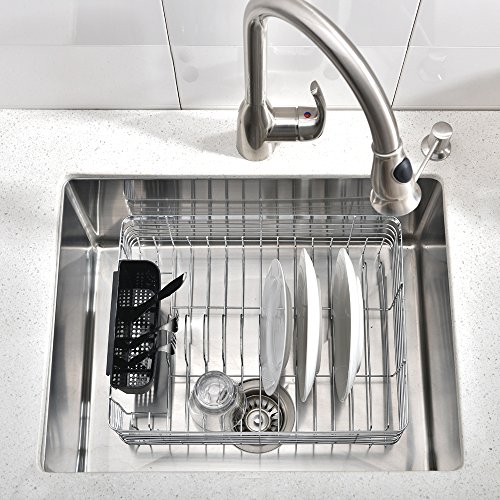 Loclgpm Modern Rust-Proof Large Draining Dish Drying Rack, 1 Tier Easy Storage, Dish Rack without Drain Board for Kitchen Over/In Sink, 1 Wide Tableware Rack and Knife Holder Accessory - Thumbnail 2