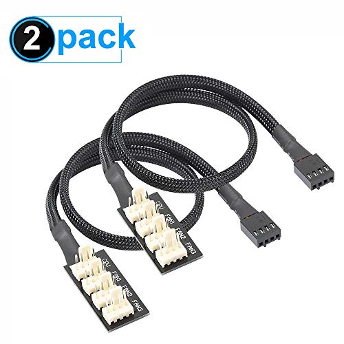 Electop 2 Pack 4 Pin PWM Fan Splitter Hub Cable,4 Way Black Sleeved Braided Fan Power Cable 12V Computer Fans（15.1 Inch）