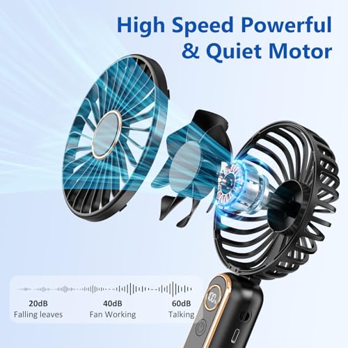 PALATALA Handheld Fan, Powerful Hand Held Fan Rechargeable with 6 Speeds, Portable Fan Handheld with LED Display, 4000mAh Hand Fan for Home Office Travel Bedroom Outdoor Travel (BLACK)