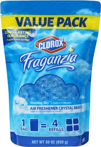 Clorox Fraganzia Air Freshener Crystal Beads Refill Pouch in Morning Sky Scent | Long Lasting Fragrance Value Pack, 30 Ounces Value Pack Air Freshener Refills