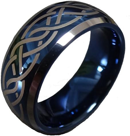Fashion Month Mens Womens 8mm Blue Tungsten Carbide Wedding Ring Laser Celtic Knot Engagement Promise Band Comfort Fit