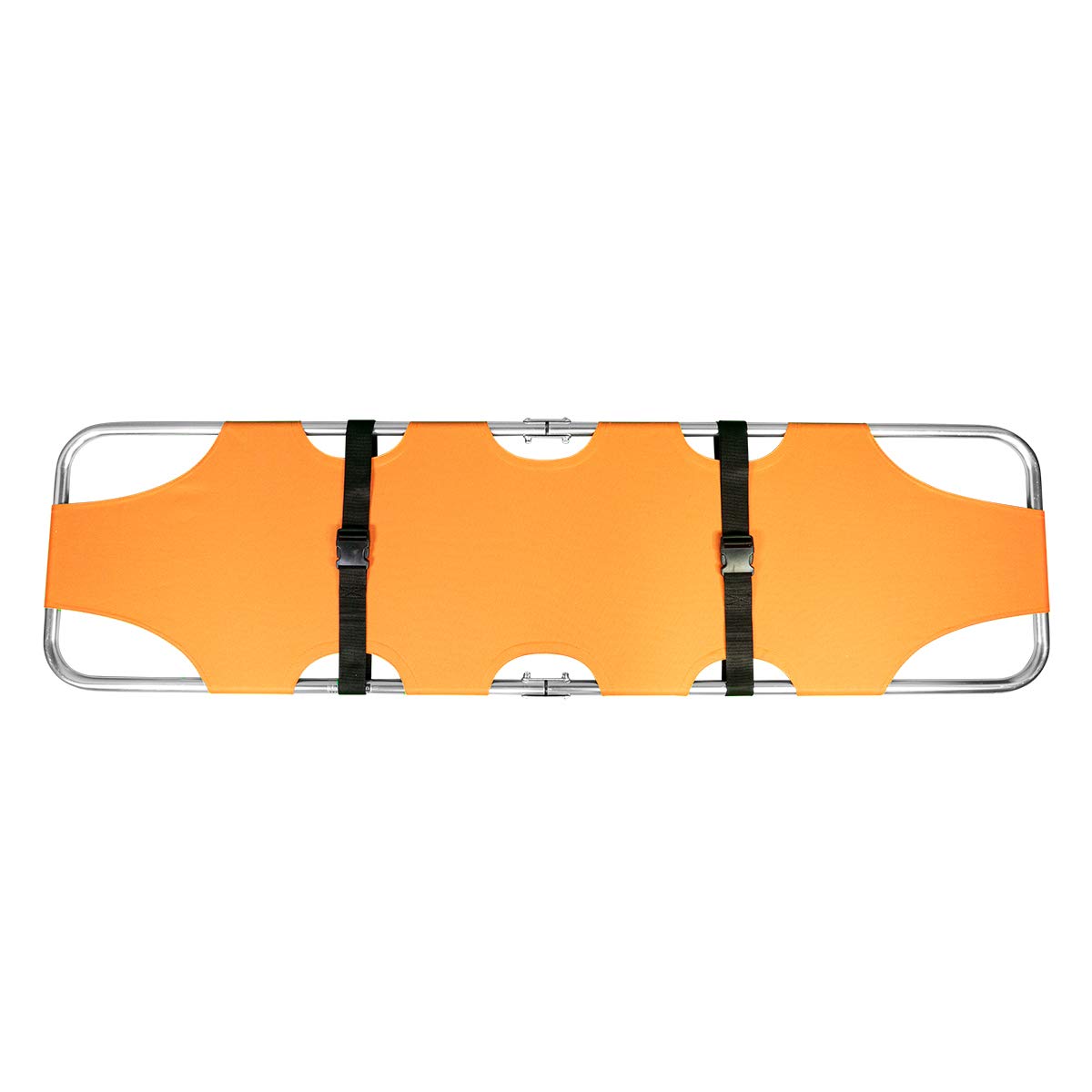 LINE2design Medical Emergency Flat Folding Portable Stretcher with Two Steel Bars - EMT Backboard Ambulance Stretcher Lightweight Heavy Duty Travel Size Patient Transport - Orange