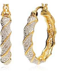 Plated Bronze Diamond Accent Twisted Hoop Earrings