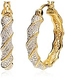 18k Yellow Gold-Plated Two-Tone Diamond Accent Twisted Hoop Earrings
